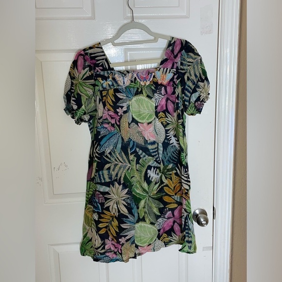 Johnny Was Workshop Tropical Puff Sleeve Tunic Dress in Green Multicolor XS‌‌‌‌ - Picture 8 of 12